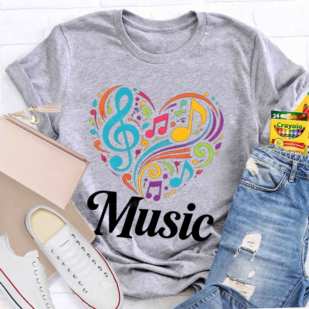 Colorful Heart Treble Clef Musical Notes Music Sublimation T-shirt
