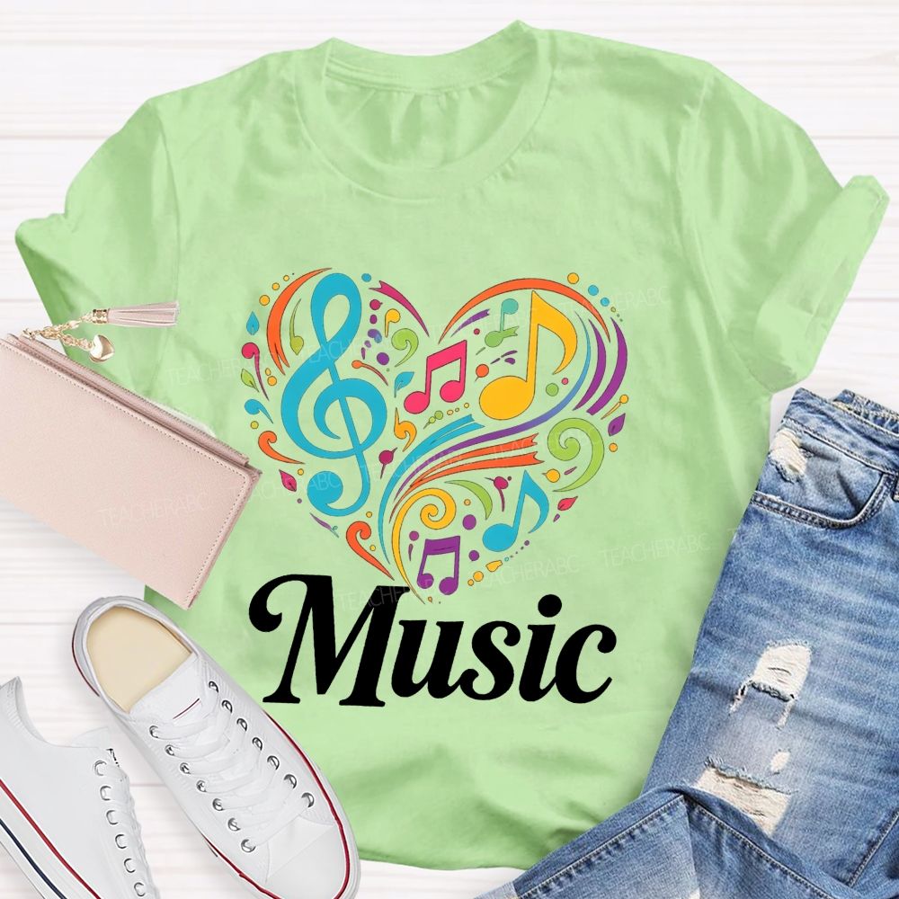 Colorful Heart Treble Clef Musical Notes Music Sublimation T-shirt