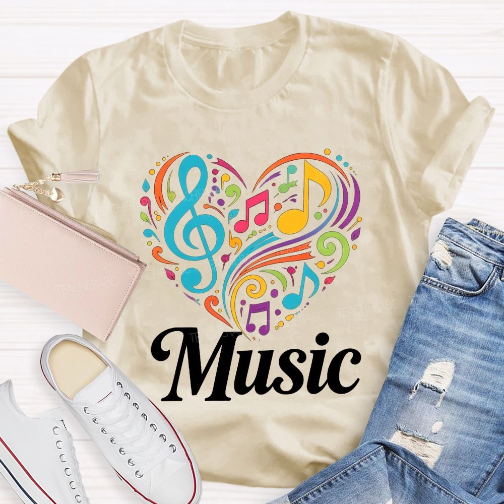Colorful Heart Treble Clef Musical Notes Music Sublimation T-shirt