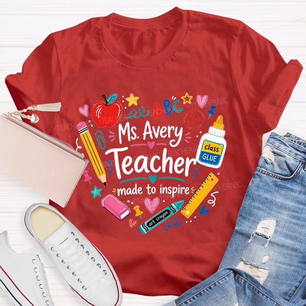 Personalized Name Teacher Made To Inspire School Supplies Wreath Apple Pencil T-shirt