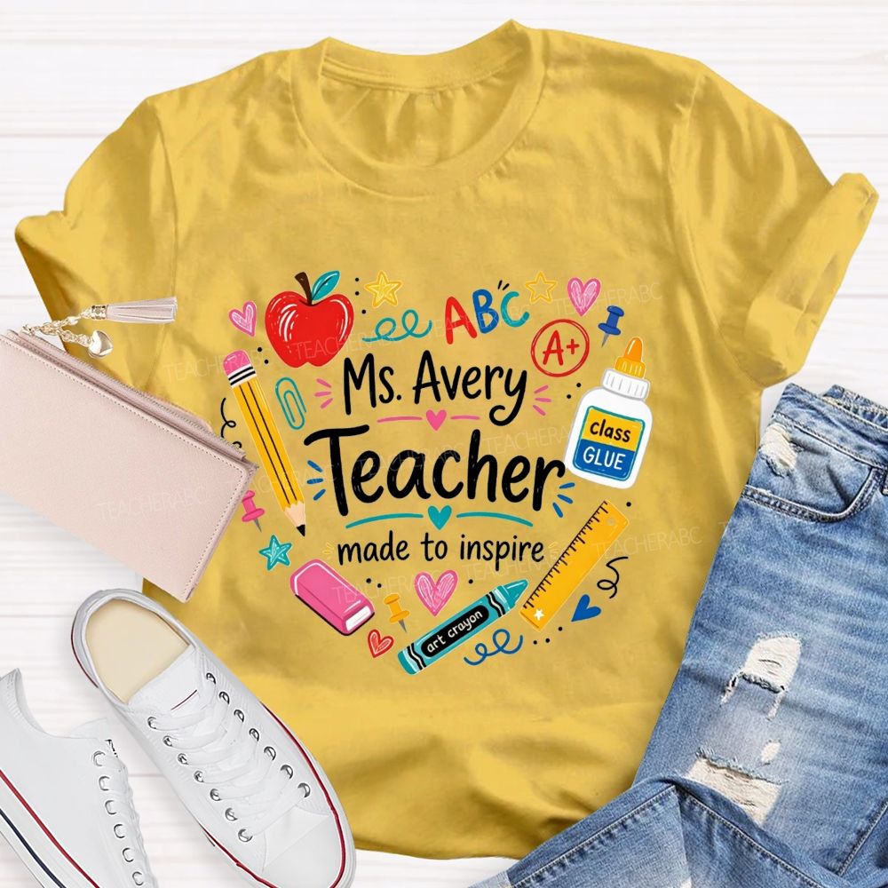 Personalized Name Teacher Made To Inspire School Supplies Wreath Apple Pencil T-shirt