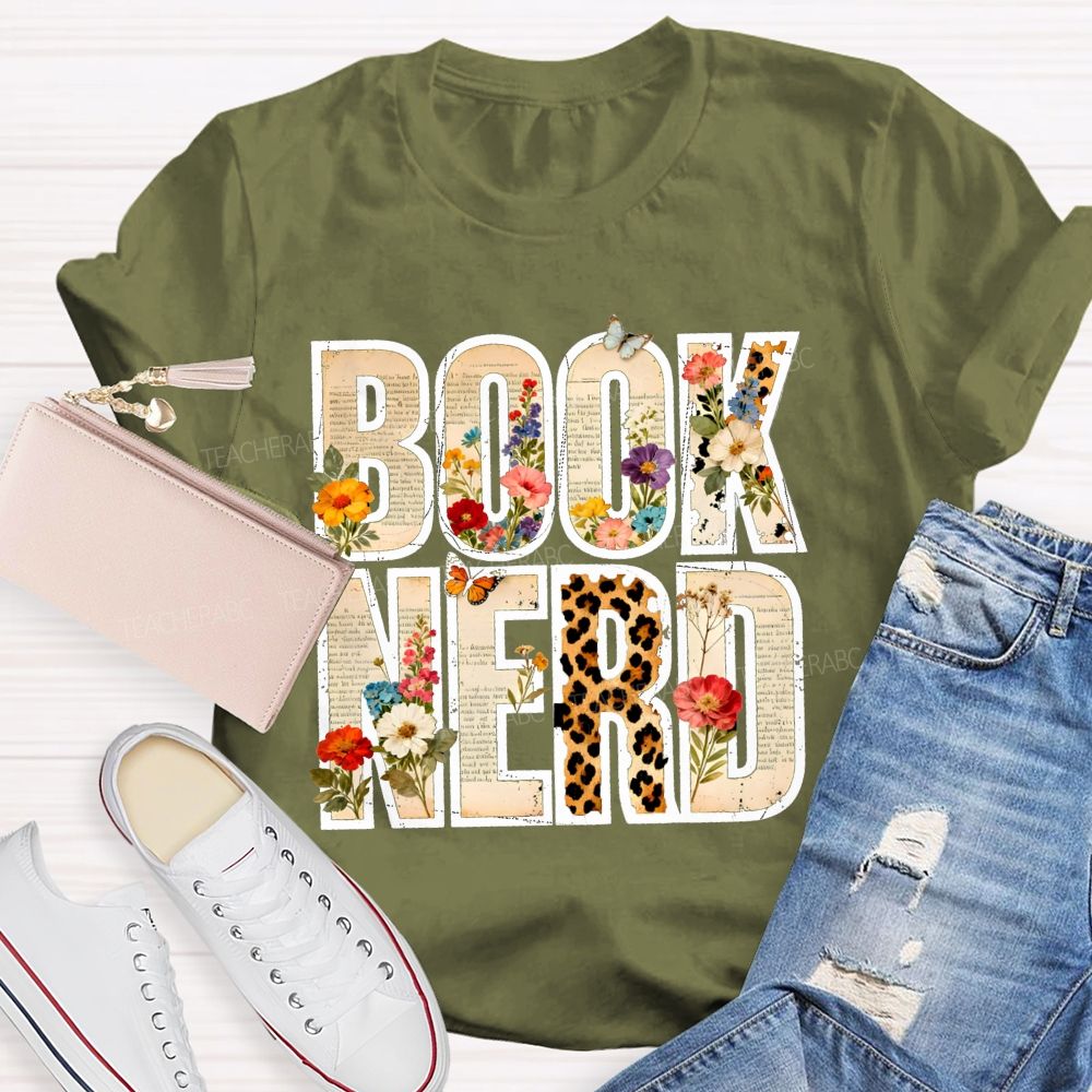 Book Nerd Leopard Flower Teacher T-shirt