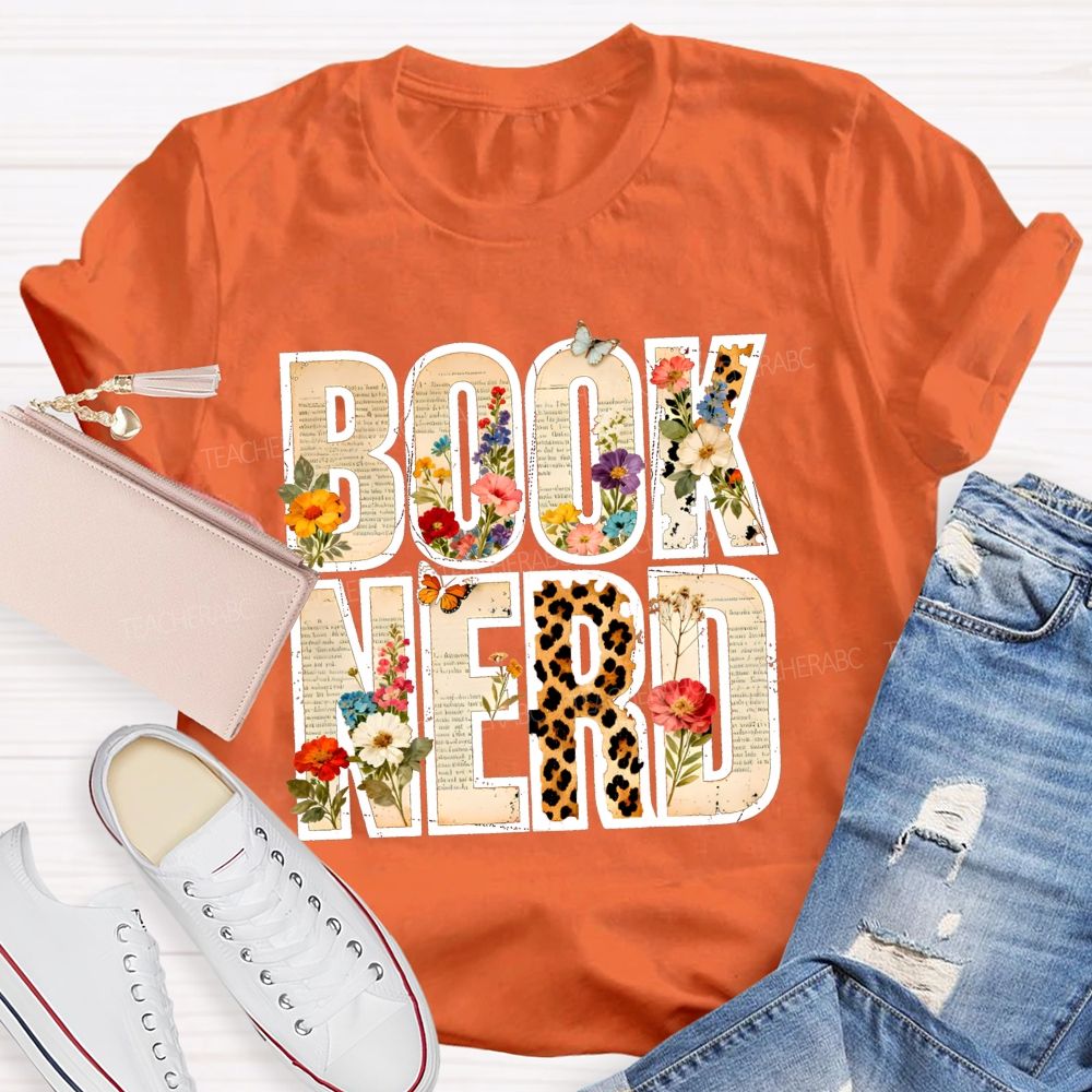 Book Nerd Leopard Flower Teacher T-shirt