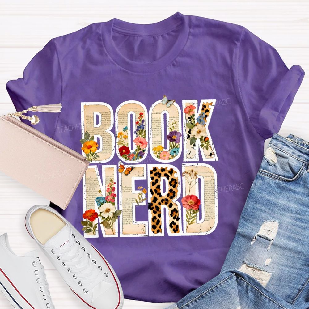 Book Nerd Leopard Flower Teacher T-shirt