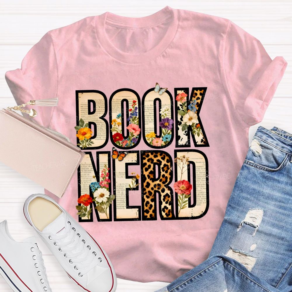 Book Nerd Leopard Flower Teacher T-shirt
