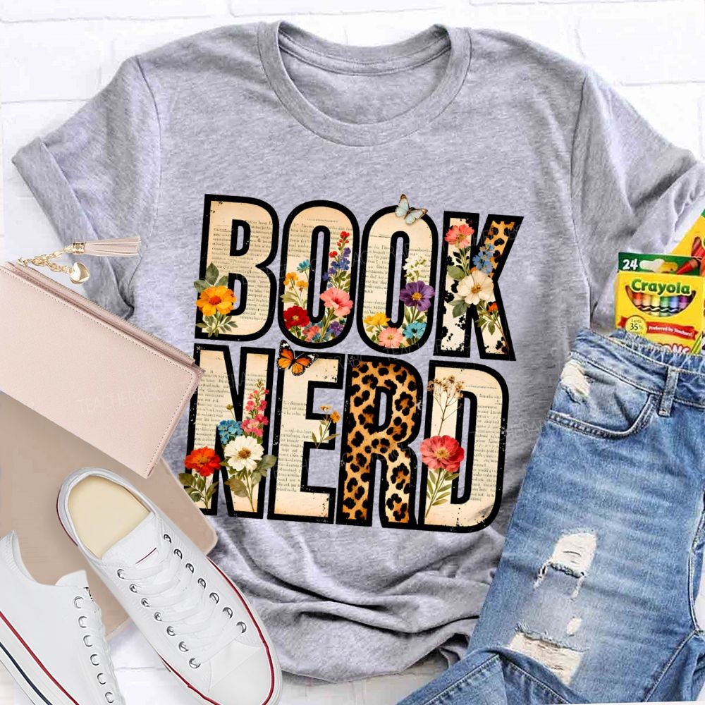 Book Nerd Leopard Flower Teacher T-shirt