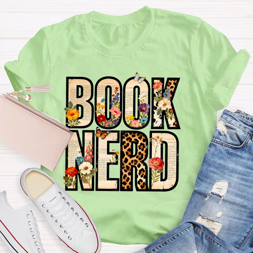 Book Nerd Leopard Flower Teacher T-shirt