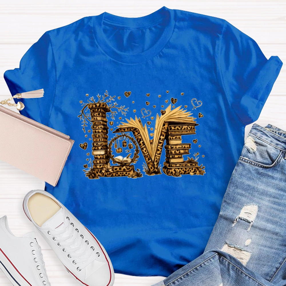 Love Book Vintage Leopard Printed Teacher T-shirt