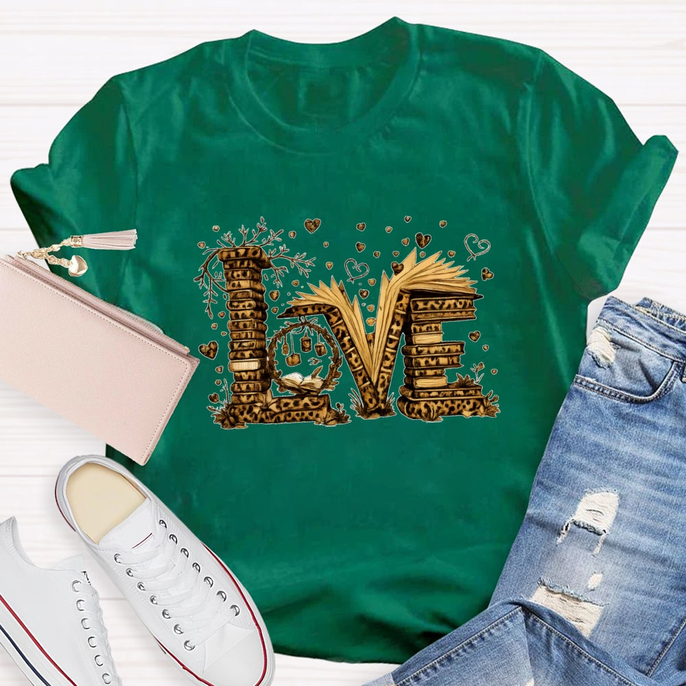 Love Book Vintage Leopard Printed Teacher T-shirt