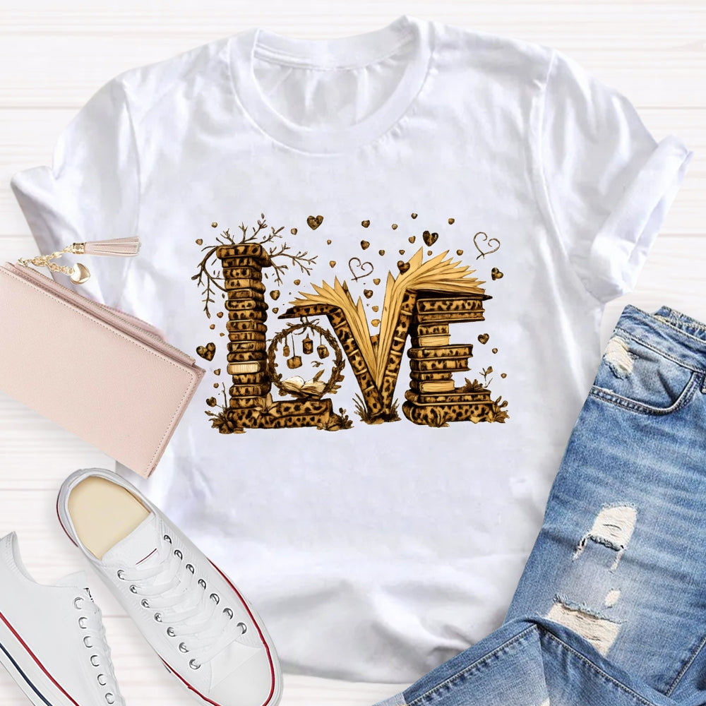 Love Book Vintage Leopard Printed Teacher T-shirt
