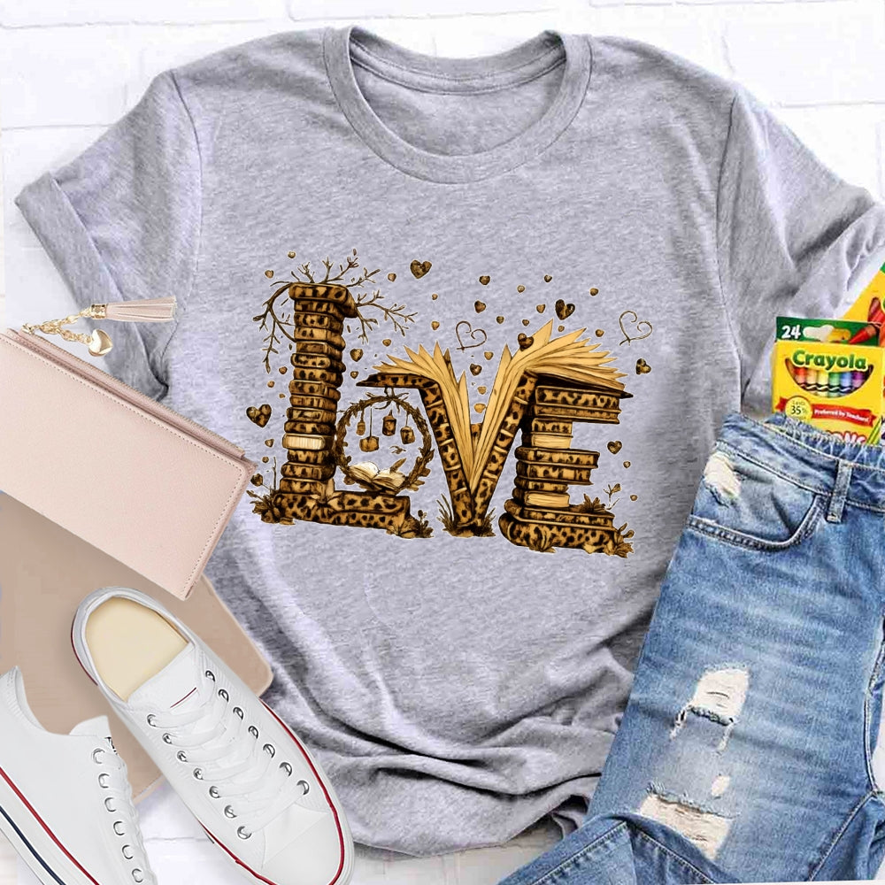 Love Book Vintage Leopard Printed Teacher T-shirt