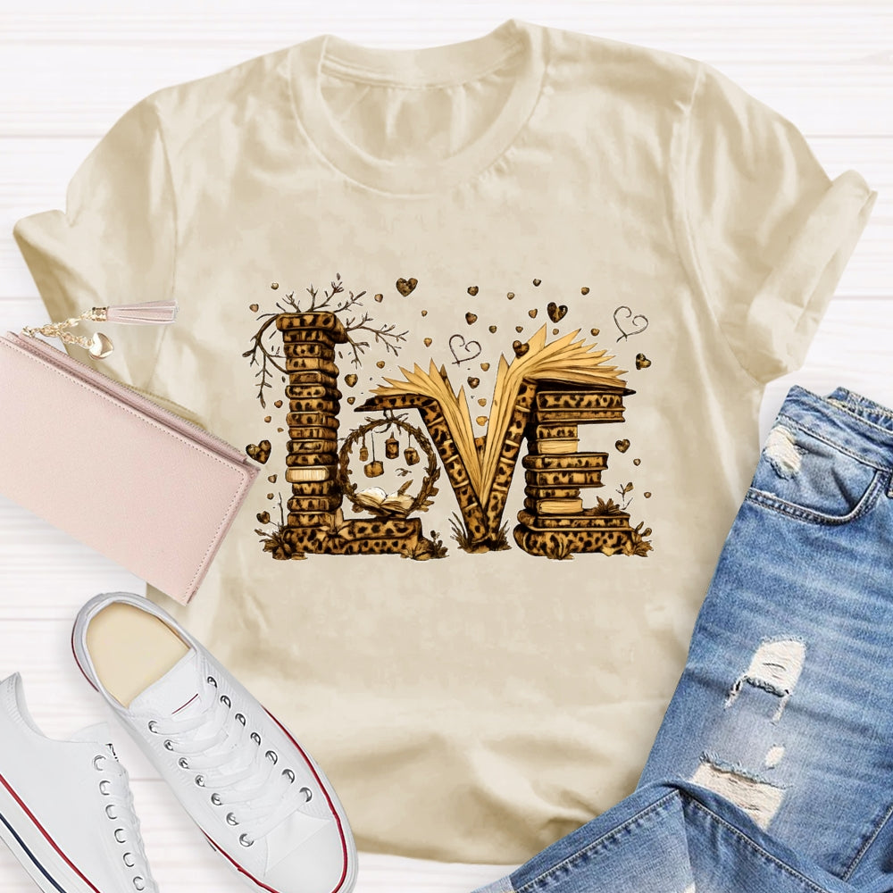 Love Book Vintage Leopard Printed Teacher T-shirt