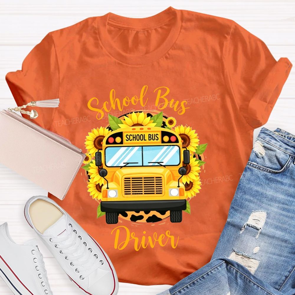 Sunflower Leopard School Bus Driver T-shirt