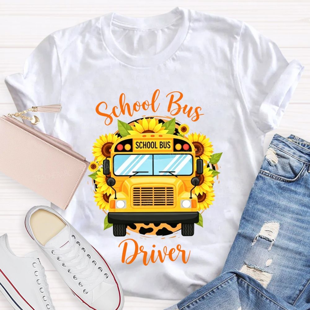 Sunflower Leopard School Bus Driver T-shirt