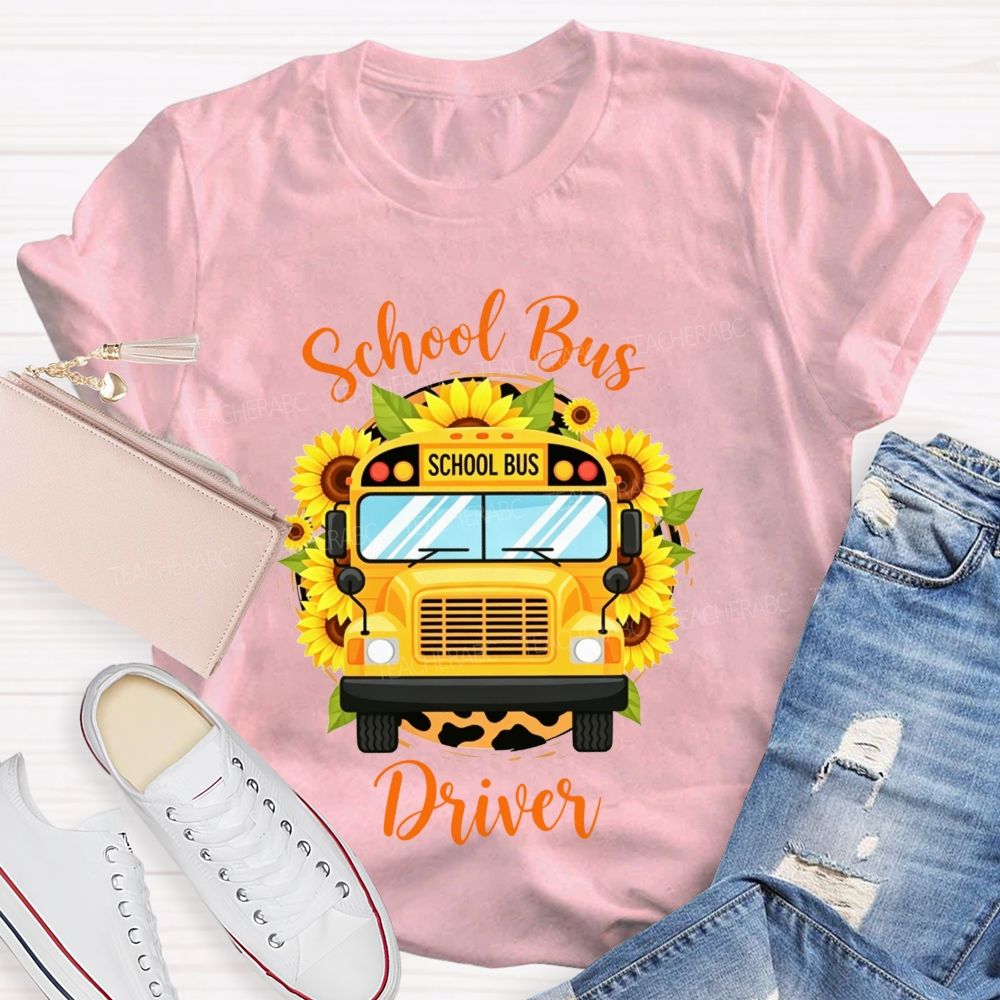 Sunflower Leopard School Bus Driver T-shirt