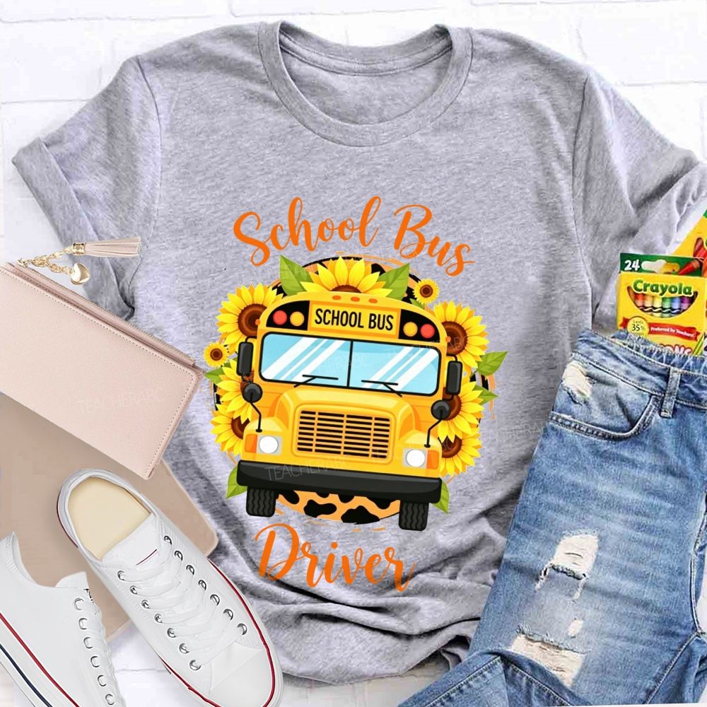 Sunflower Leopard School Bus Driver T-shirt