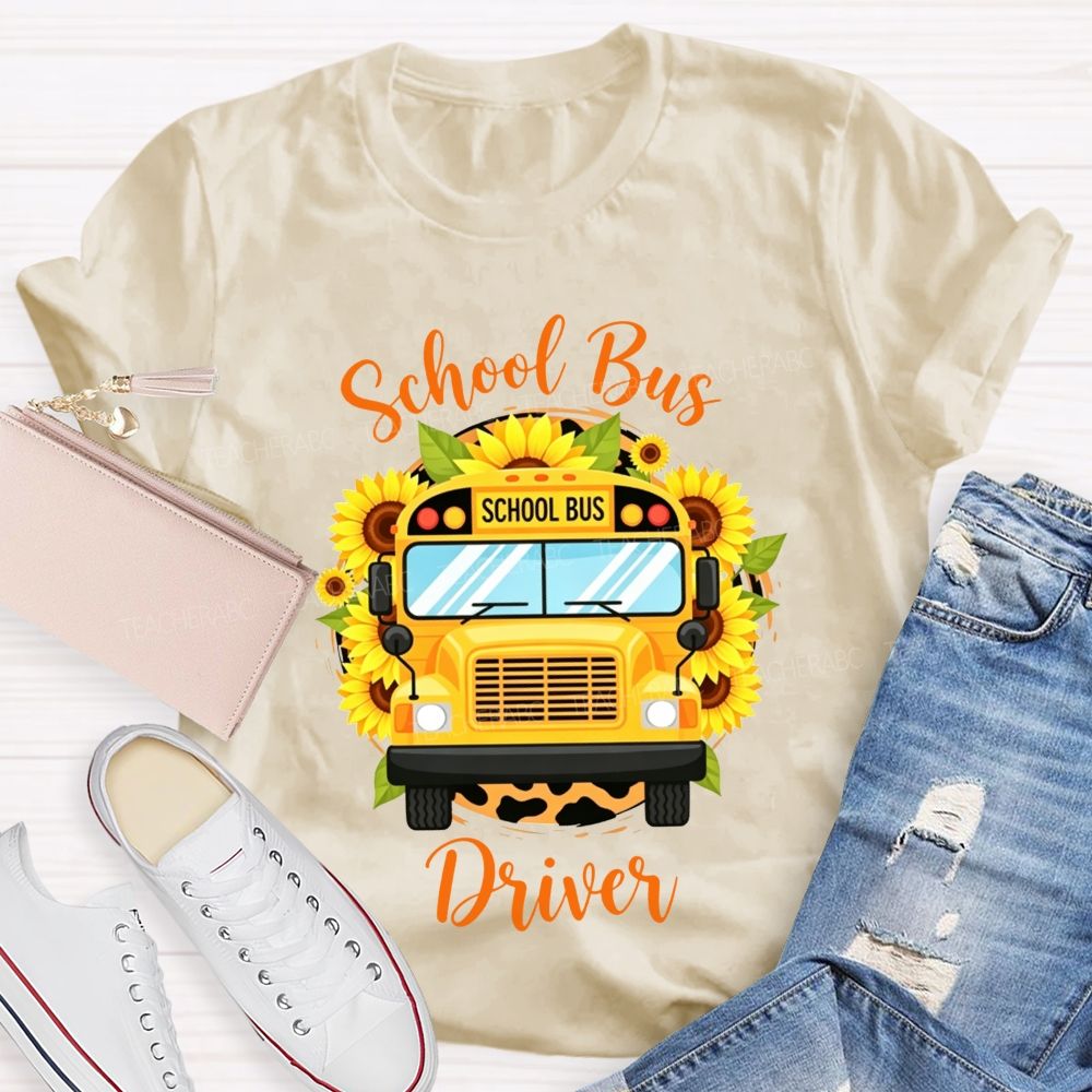 Sunflower Leopard School Bus Driver T-shirt