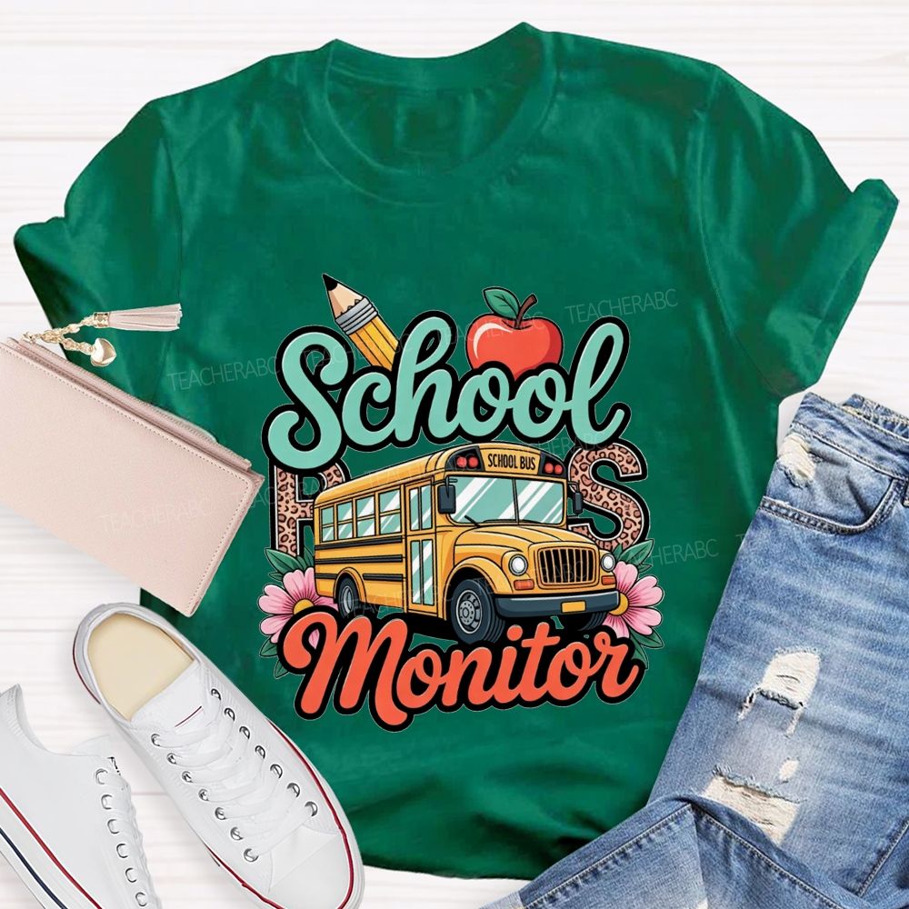 School Bus Monitor Leopard Floral T-shirt