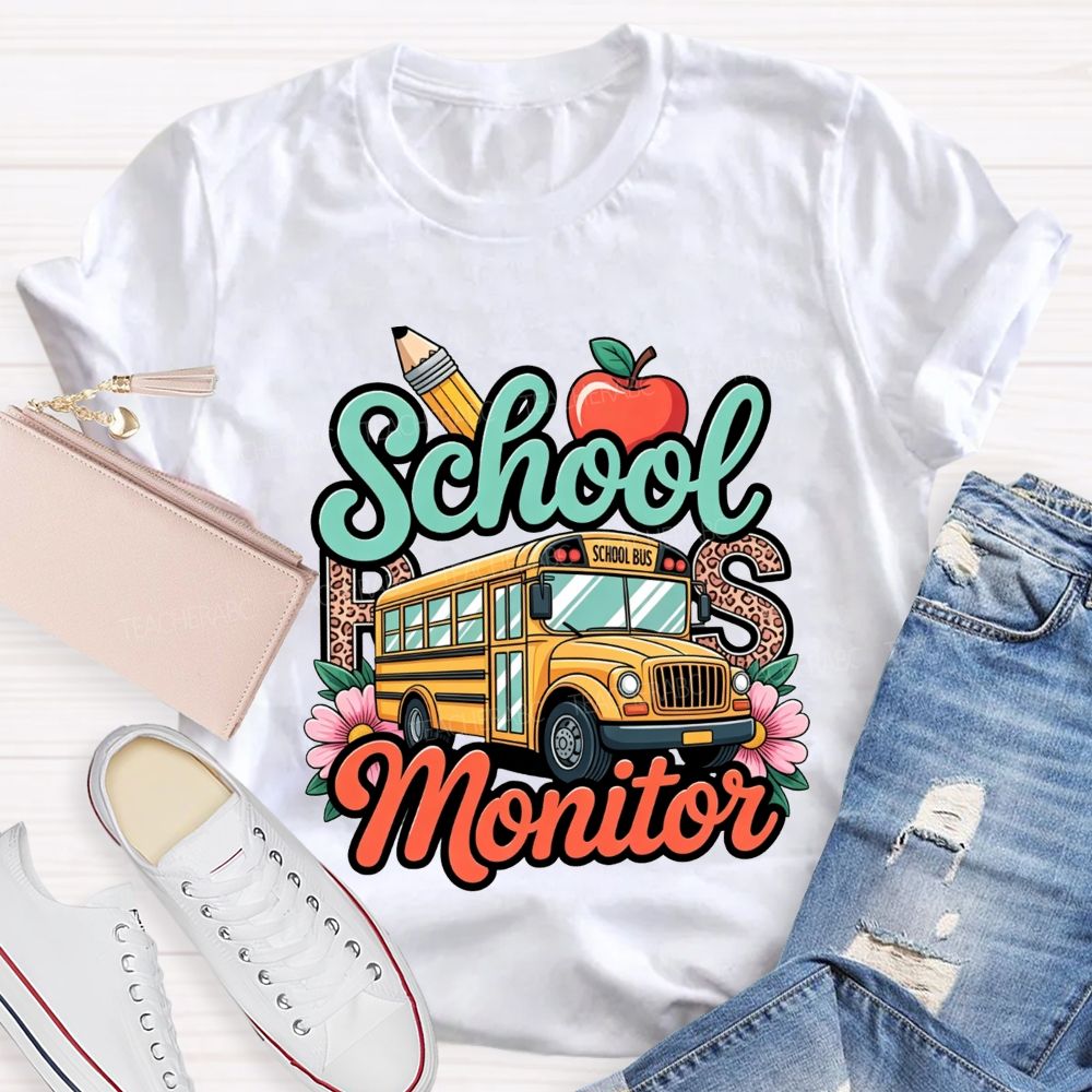 School Bus Monitor Leopard Floral T-shirt