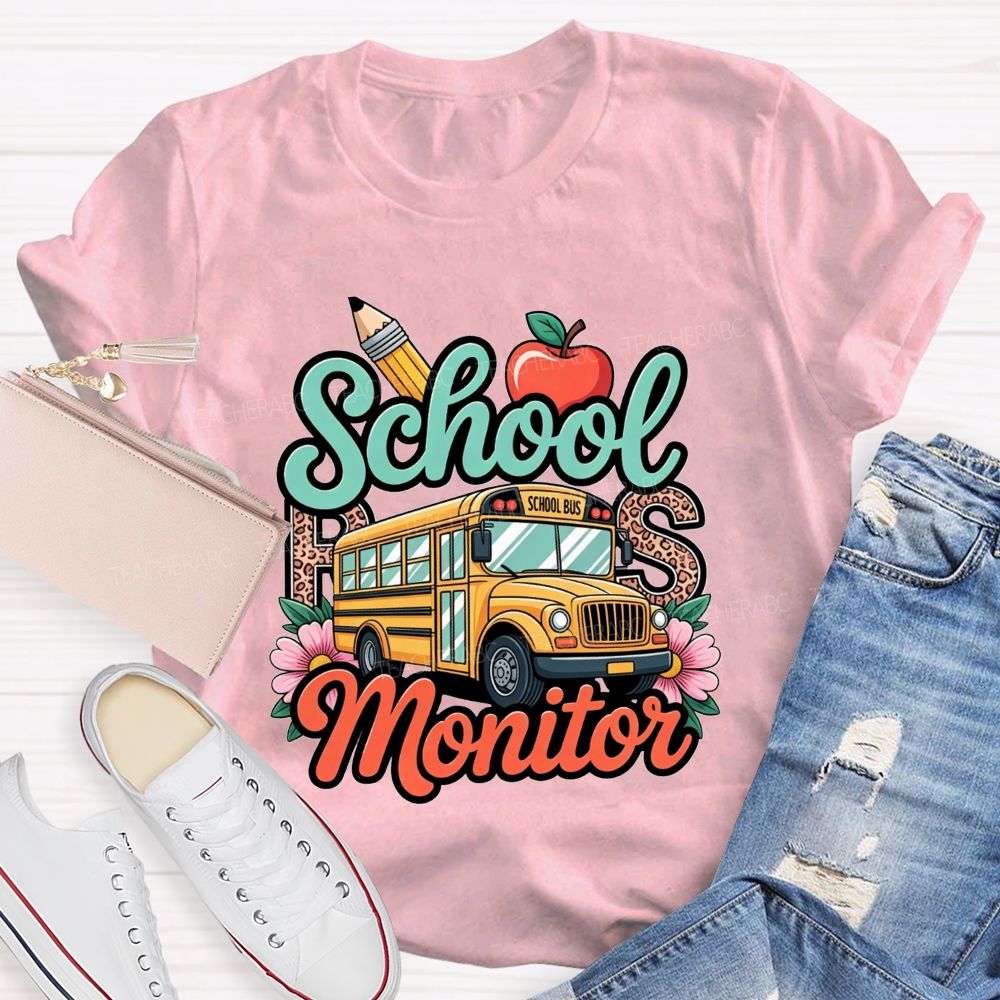 School Bus Monitor Leopard Floral T-shirt
