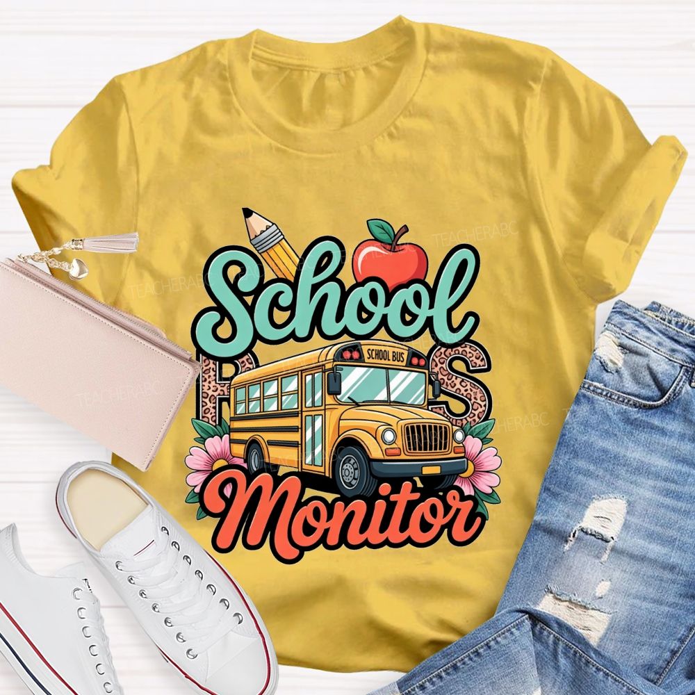 School Bus Monitor Leopard Floral T-shirt