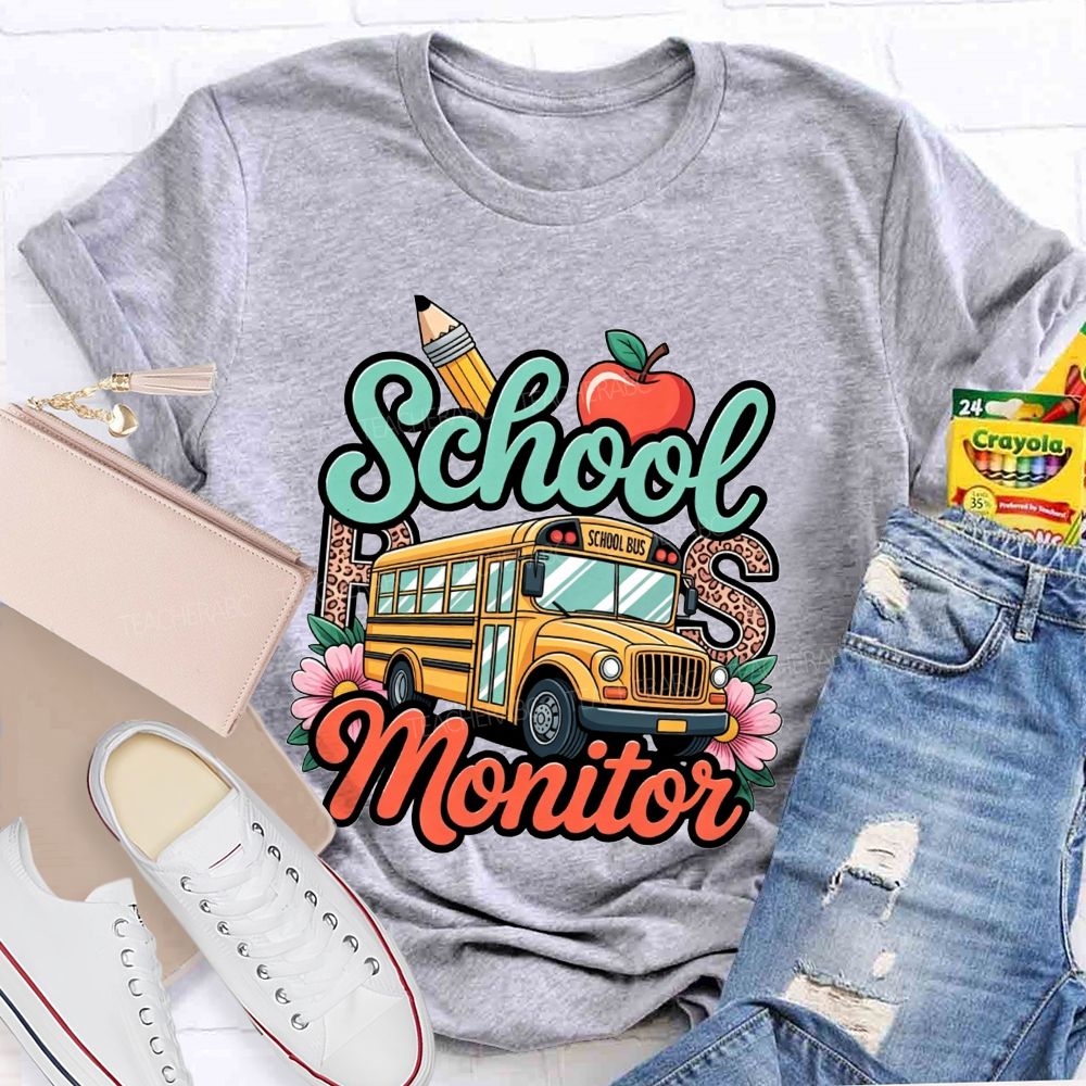 School Bus Monitor Leopard Floral T-shirt