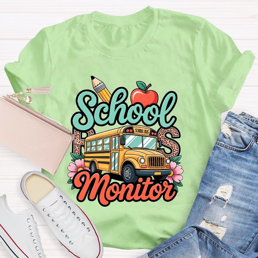 School Bus Monitor Leopard Floral T-shirt