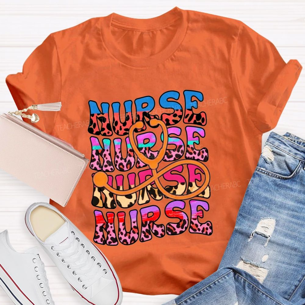 Leopard Nurse Stethoscope Infinity Colorful Nurse Life T-shirt