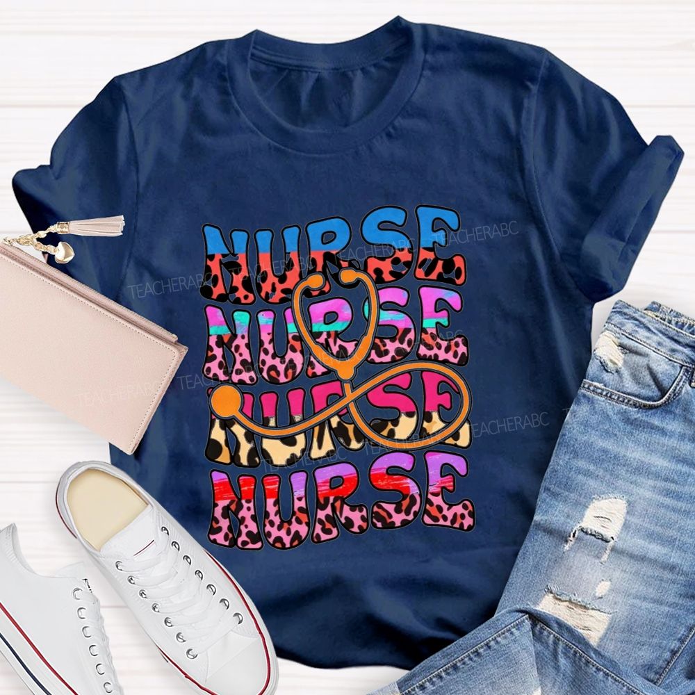 Leopard Nurse Stethoscope Infinity Colorful Nurse Life T-shirt