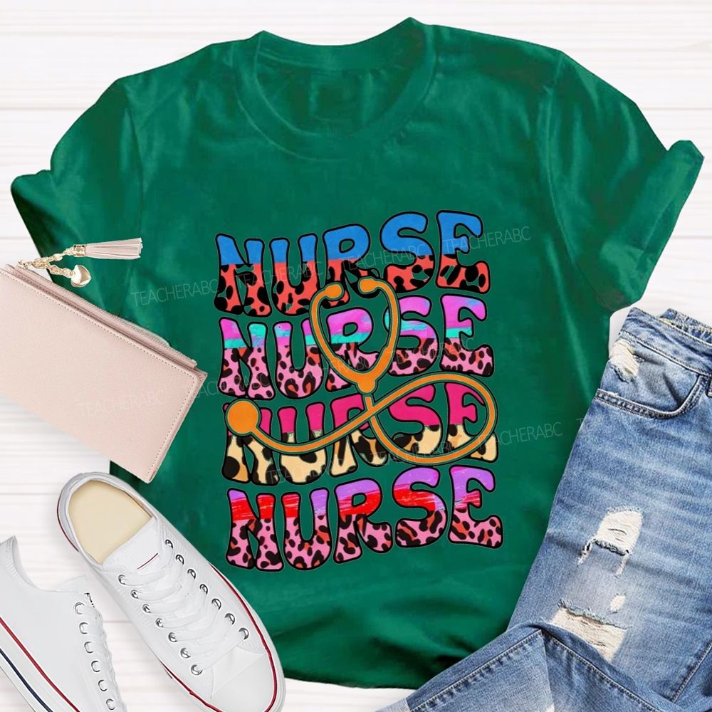 Leopard Nurse Stethoscope Infinity Colorful Nurse Life T-shirt
