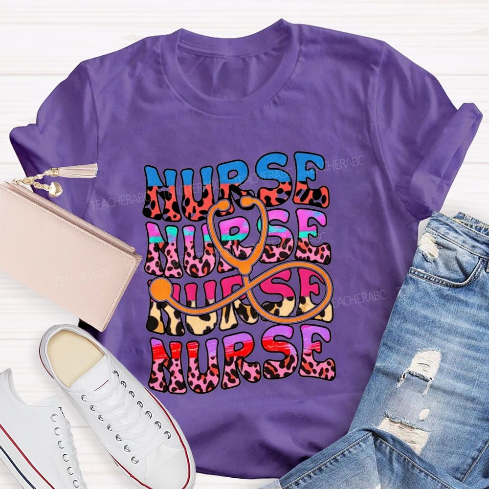 Leopard Nurse Stethoscope Infinity Colorful Nurse Life T-shirt