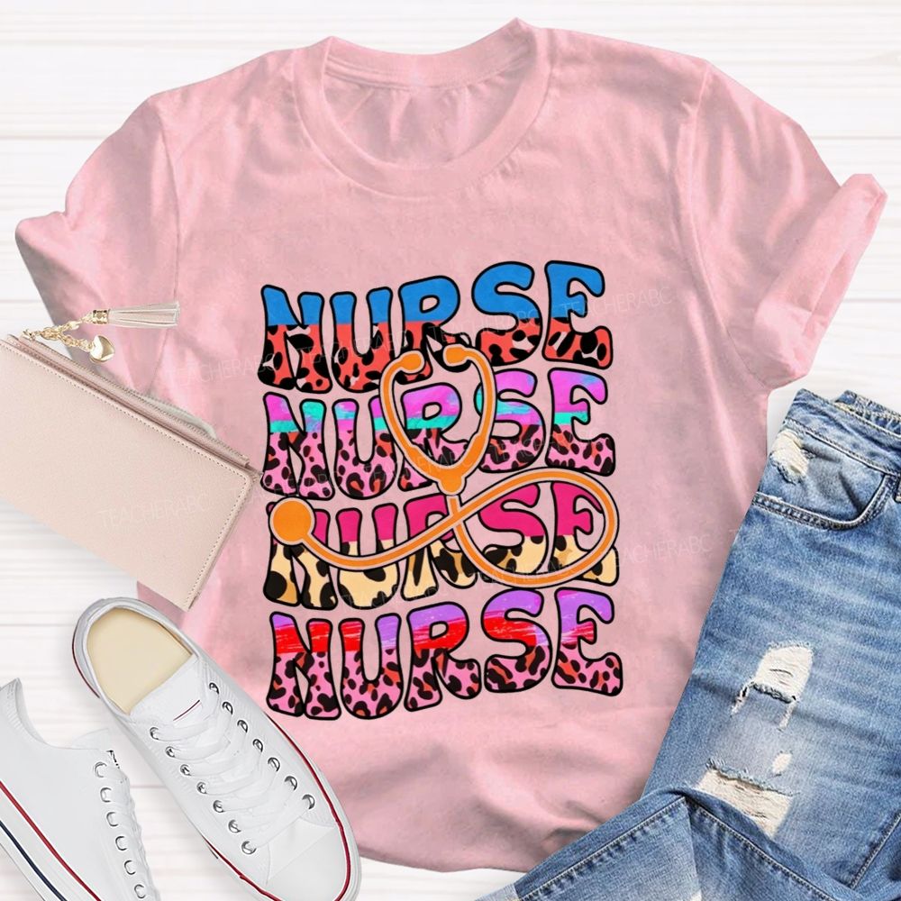 Leopard Nurse Stethoscope Infinity Colorful Nurse Life T-shirt