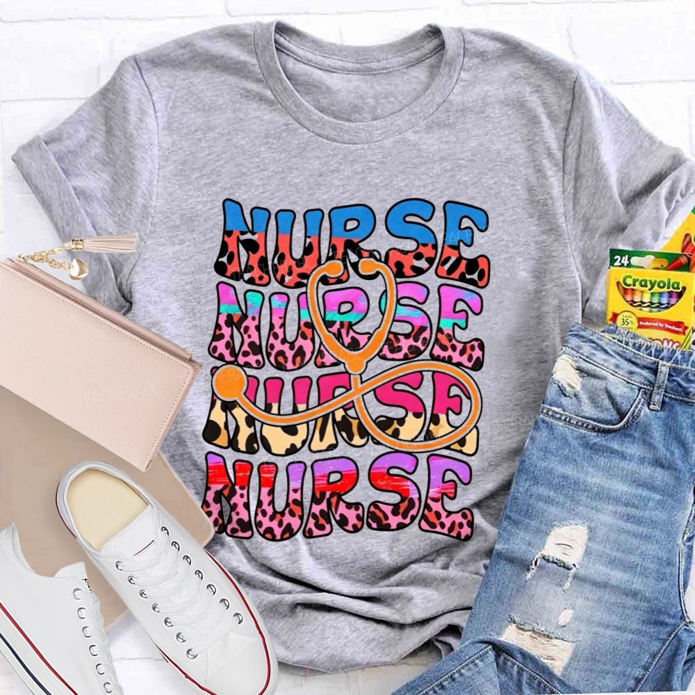 Leopard Nurse Stethoscope Infinity Colorful Nurse Life T-shirt