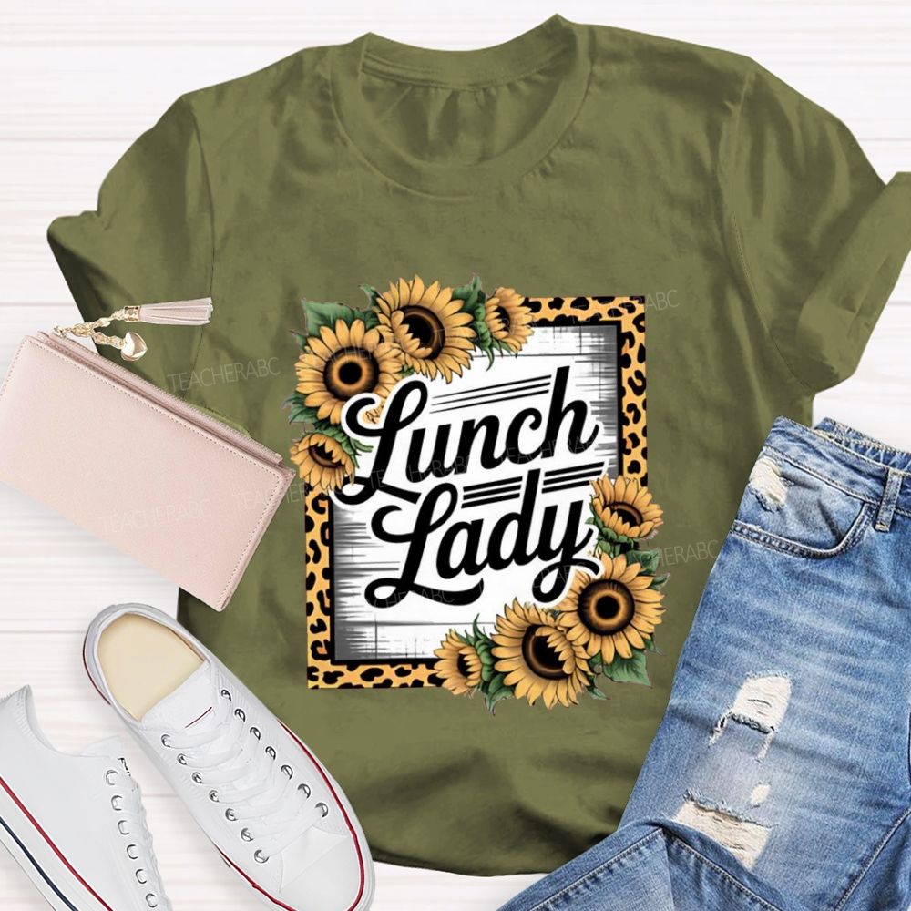 Leopard Sunflower Lunch Lady Teacher T-shirt