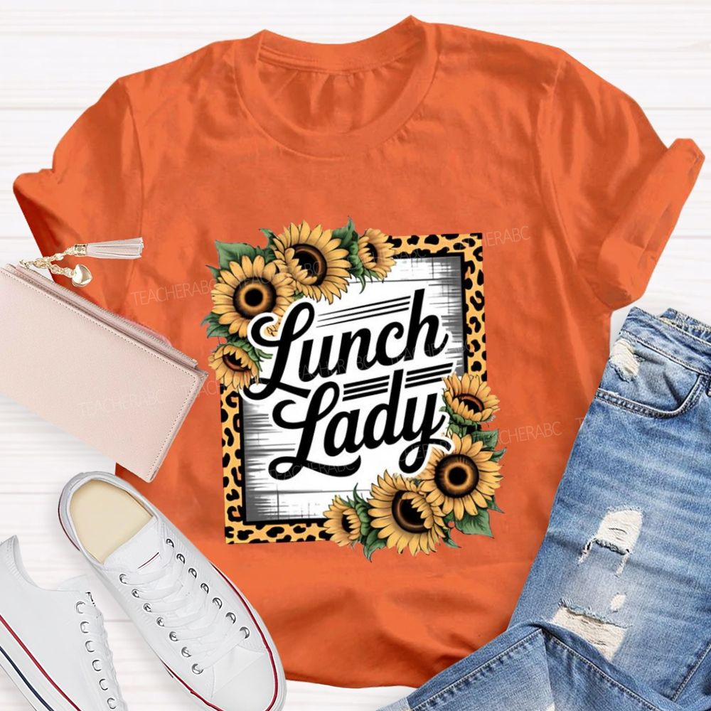 Leopard Sunflower Lunch Lady Teacher T-shirt