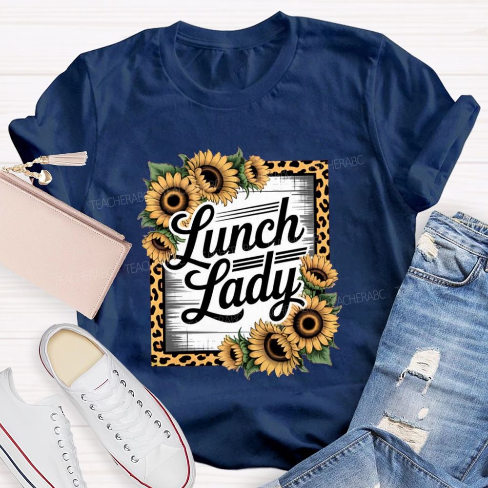 Leopard Sunflower Lunch Lady Teacher T-shirt