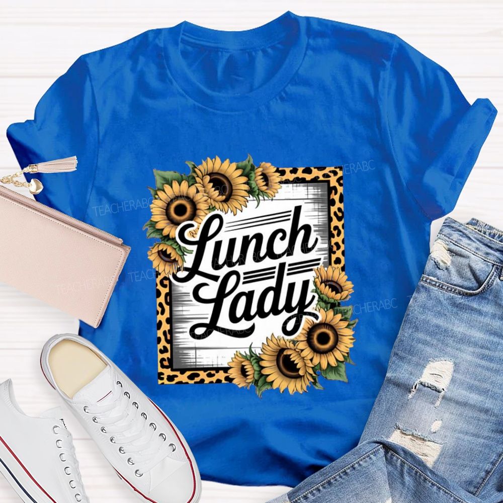 Leopard Sunflower Lunch Lady Teacher T-shirt