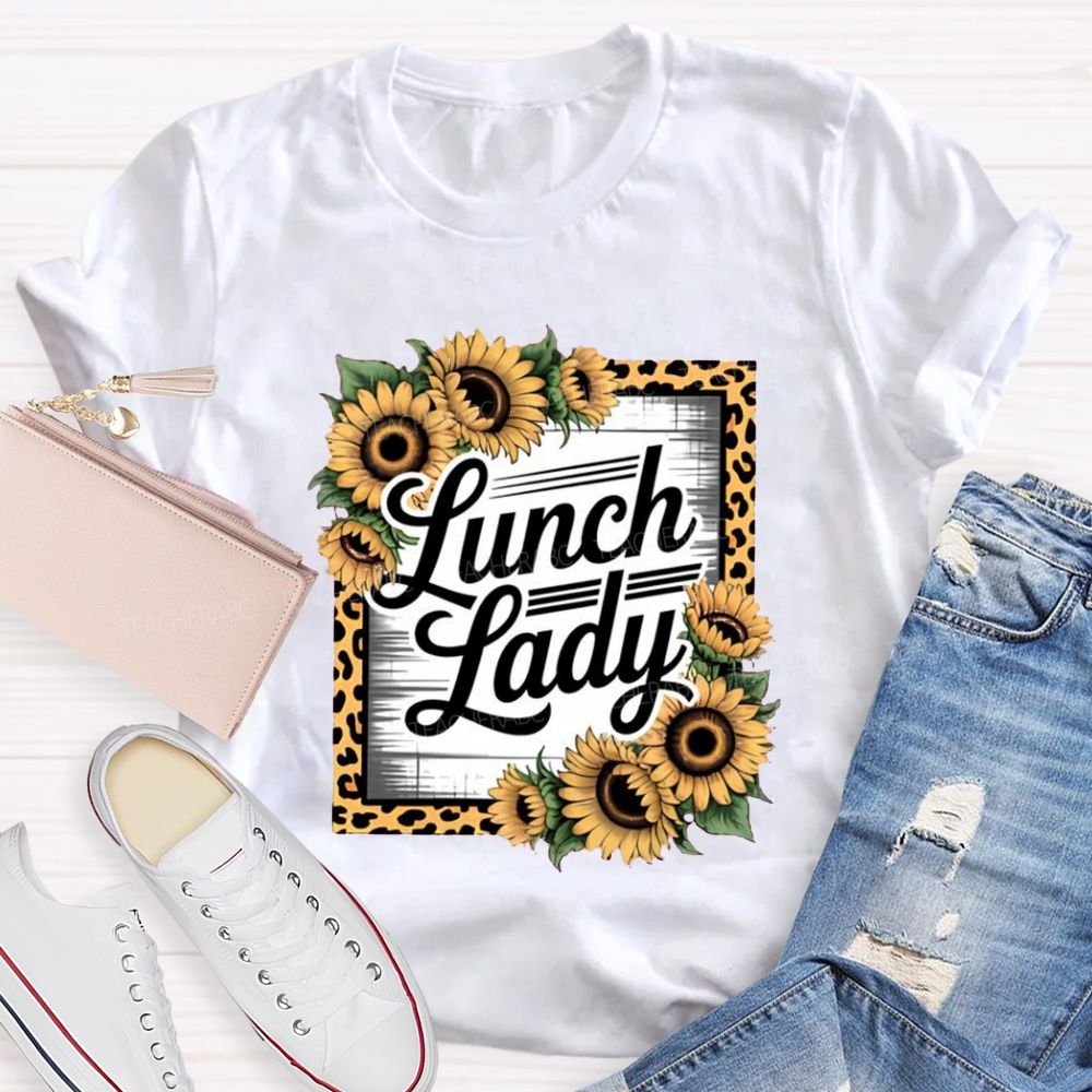 Leopard Sunflower Lunch Lady Teacher T-shirt