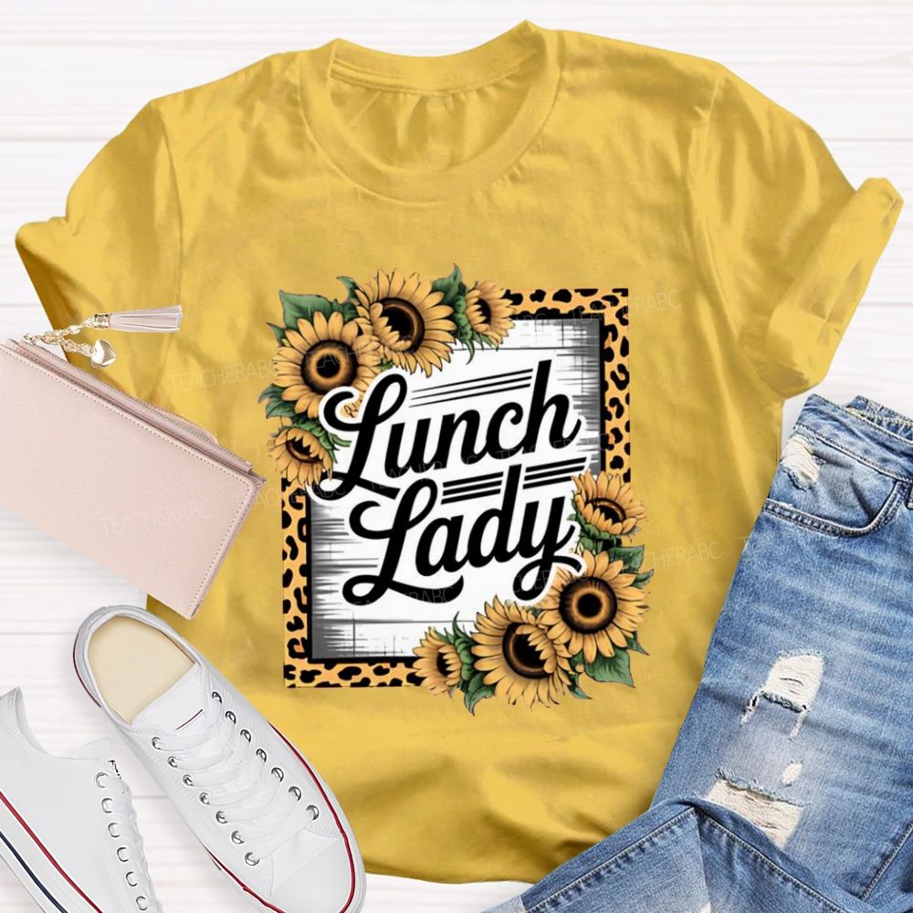 Leopard Sunflower Lunch Lady Teacher T-shirt
