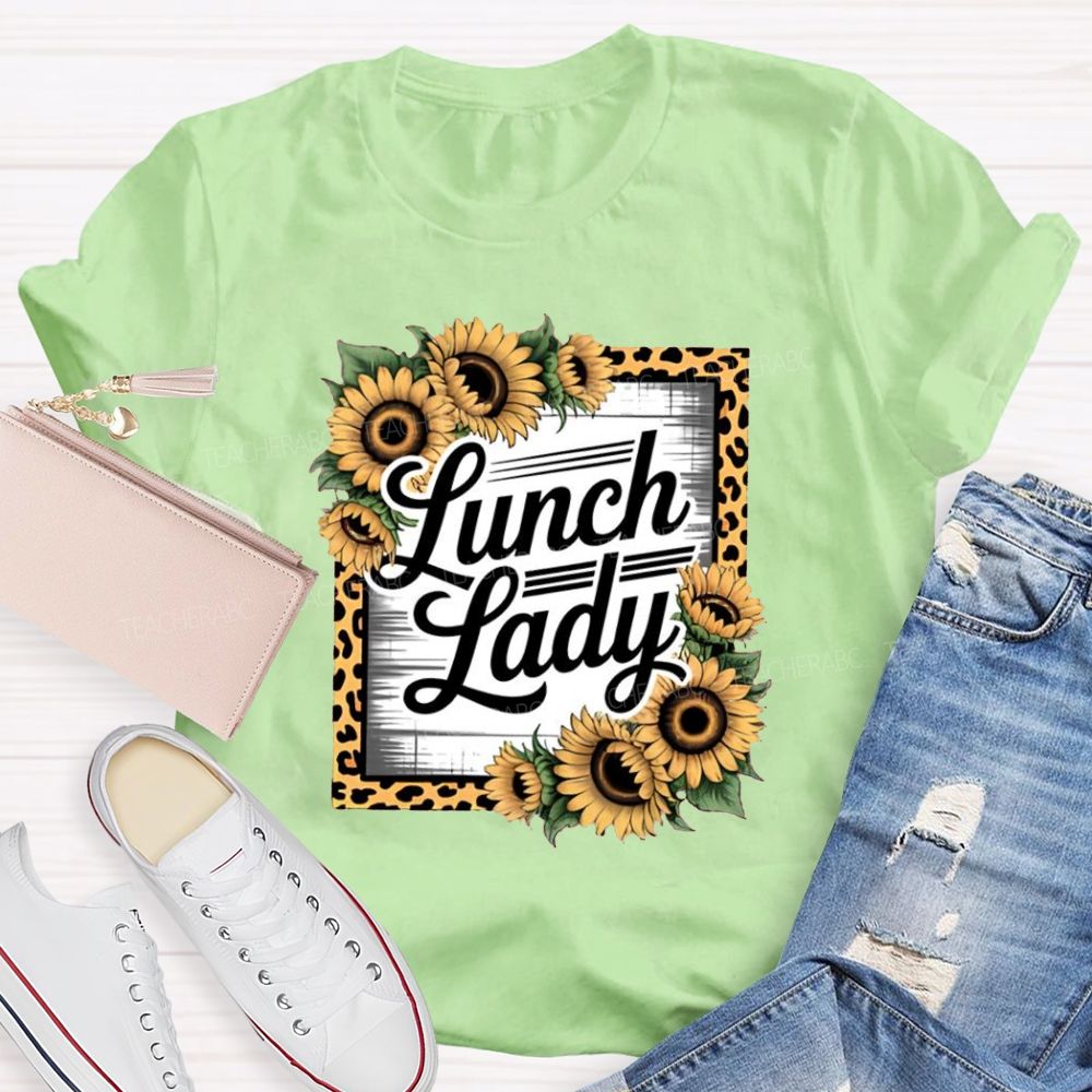 Leopard Sunflower Lunch Lady Teacher T-shirt