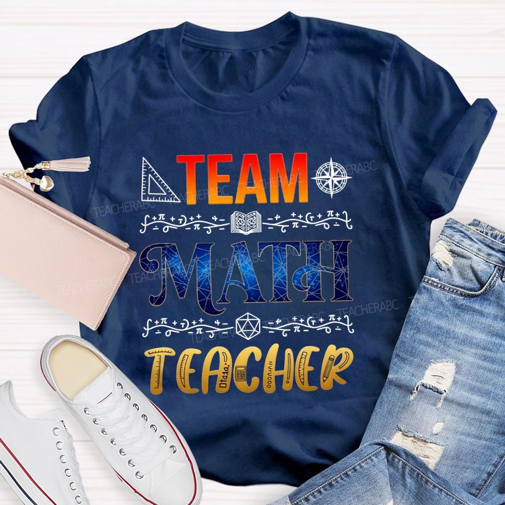 Team Math Teacher Galaxy Math Symbols Teacher T-shirt