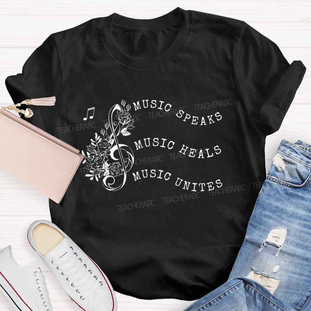 Music Spaeck Music Heals Music Unites Teacher T-shirt