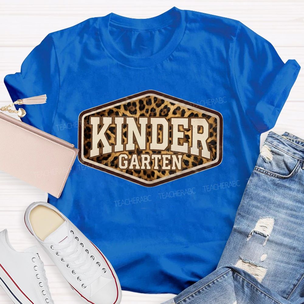 Personalized Grade Leopard-Print Hexagon Teacher T-Shirt
