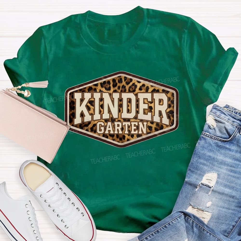 Personalized Grade Leopard-Print Hexagon Teacher T-Shirt
