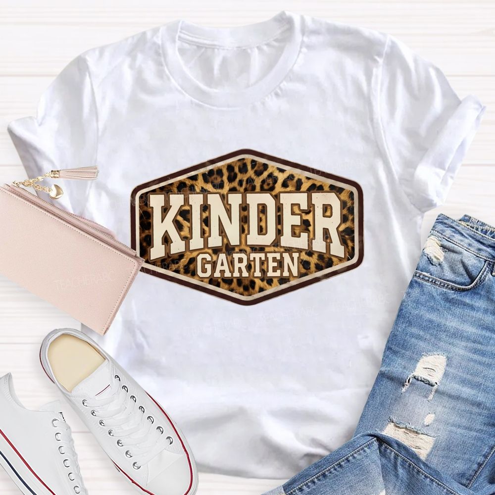 Personalized Grade Leopard-Print Hexagon Teacher T-Shirt