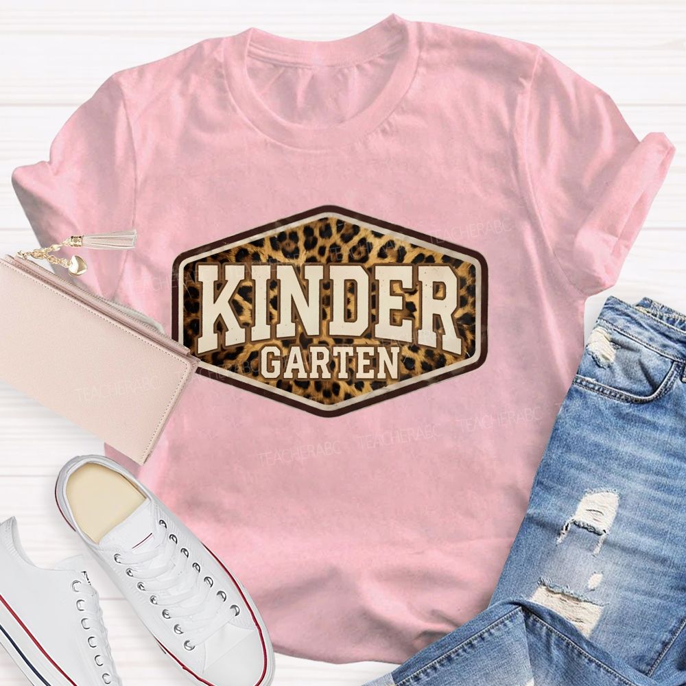 Personalized Grade Leopard-Print Hexagon Teacher T-Shirt
