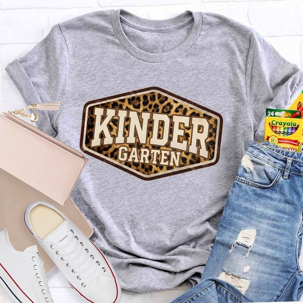 Personalized Grade Leopard-Print Hexagon Teacher T-Shirt
