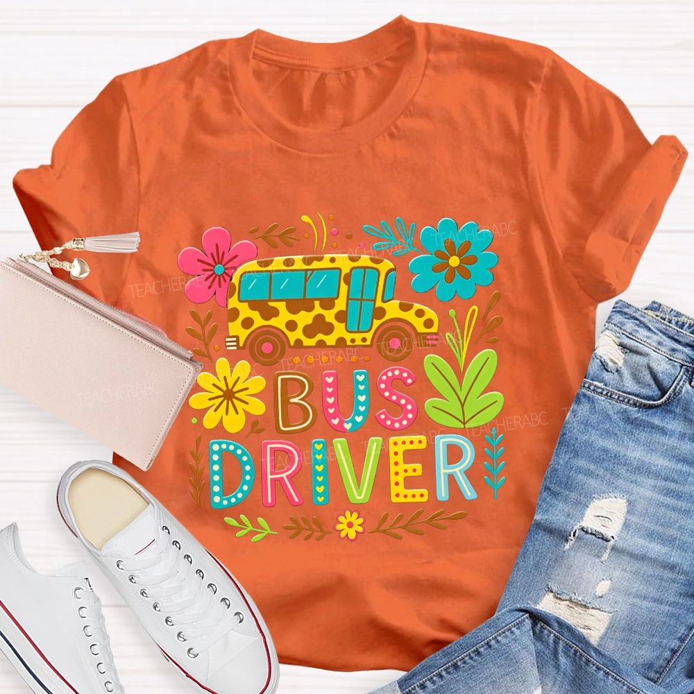 Leopard School Bus Bus Driver Groovy Sublimation T-shirt