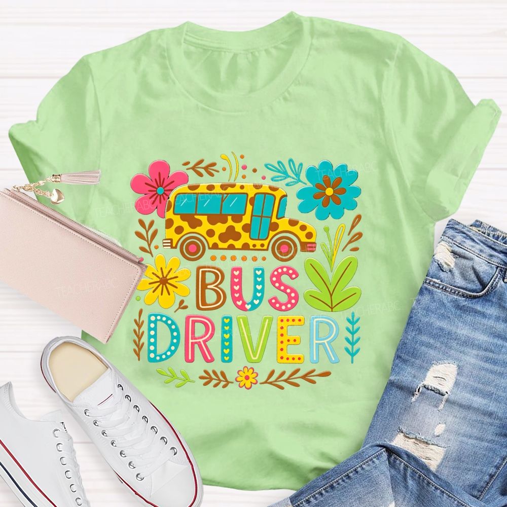 Leopard School Bus Bus Driver Groovy Sublimation T-shirt
