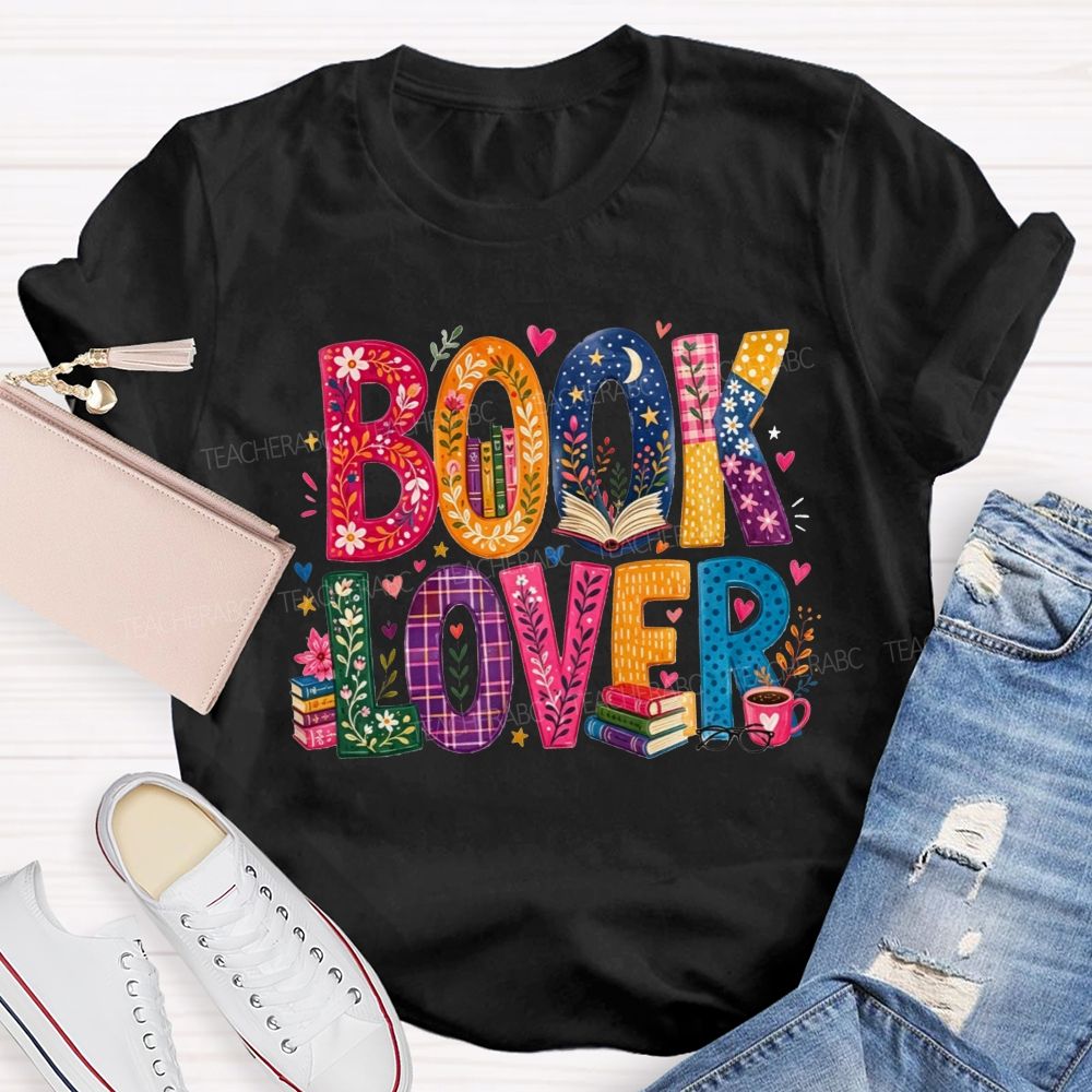 Book Lover Floral Pattern Letter Teacher T-shirt